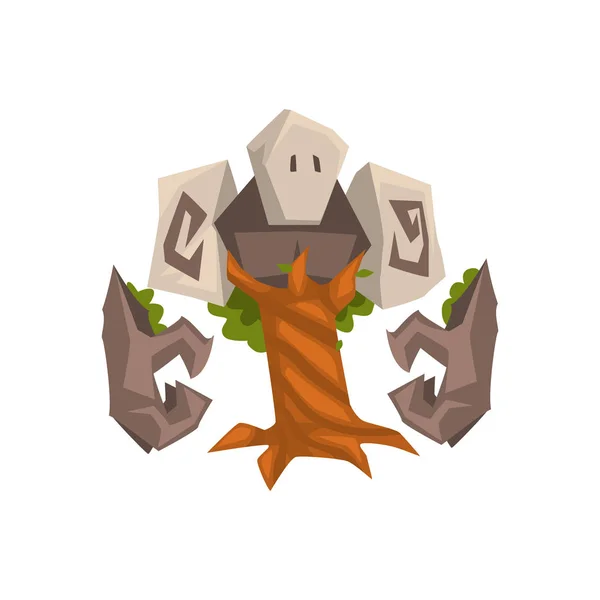 Golem albero di pietra, Fantasy Mystic mostro creatura personaggio dei cartoni animati illustrazione vettoriale — Vettoriale Stock