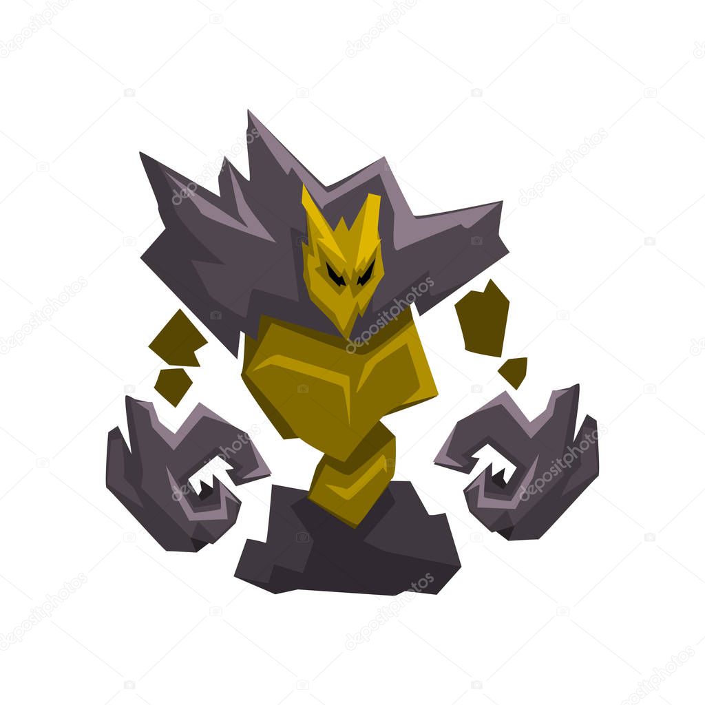 Stone Golem Monster, Fantasy Mystic Creature Cartoon Character Vector Illustration