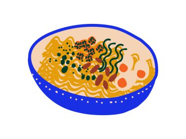Noodle çorba, geleneksel Çin veya Japon gıda, Ramen Noodles vektör Illustration mavi kase