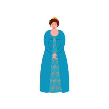 Kadın opera sanatçısı sahne üzerinde performans, güzel kadın veren temsili uzun mavi elbise vektör Illustration