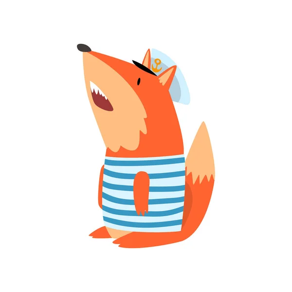 Fox marinero con rayas Singlet y tapa, lindo humanizado animal de dibujos animados personaje Vector Ilustración — Archivo Imágenes Vectoriales