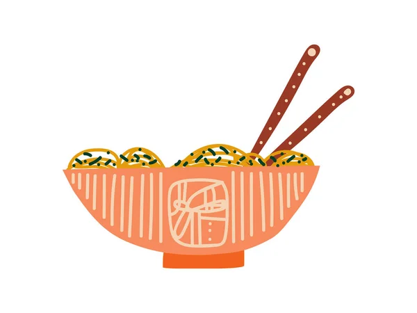 筷子面汤碗, 中国传统或日本料理, 拉面向量幻象 — 图库矢量图片