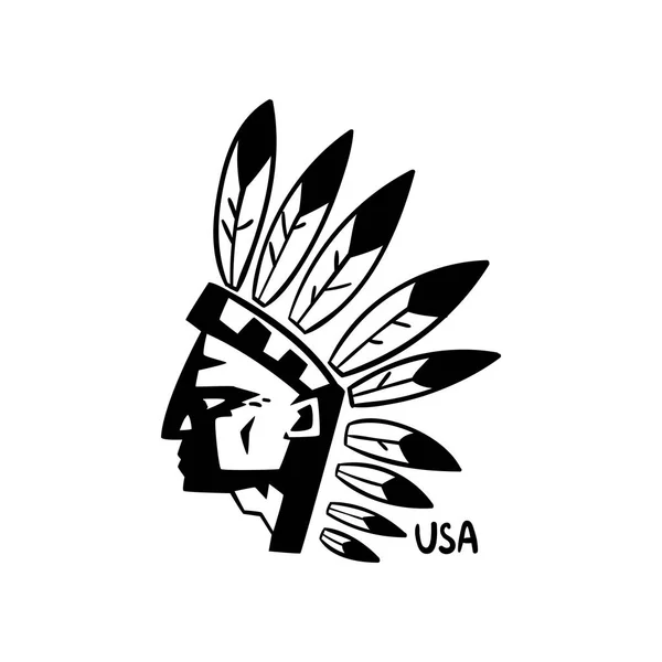 American Indian Chief hand getekend retro design element voor logo, badge vector illustratie op een witte achtergrond — Stockvector