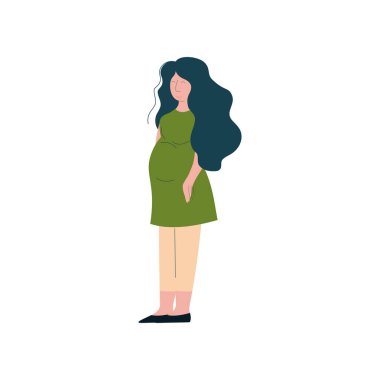 Güzel esmer hamile kadın, mutlu gebelik, Anne sağlık vektör Illustration