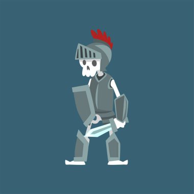 Zırh ve kask Knight Iskelet, ölü adam zombi karikatür karakter vektör Illüstrasyon