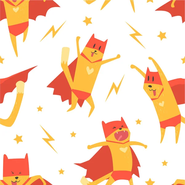 Superhero Dog Seamless Pattern, Cute Design Element can be used for Fabric, Wallpaper, Packaging Vector Illustration — стоковый вектор