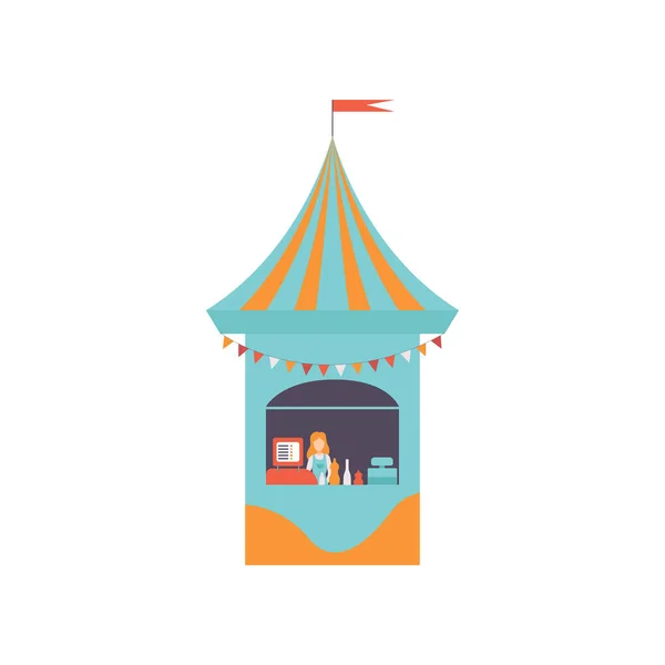 Cabina de vendedores ambulantes con comida rápida, mostrador de comida de mercado, venta al por menor Kiosco Vector Ilustración — Vector de stock