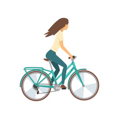 Genç kadın binicilik bisiklet, kız bisikletçi karakter Bisiklet vektör Illustration