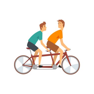 İki erkek Binicilik tandem bisiklet, Erkek bisikletçiler karakterler Bisiklet vektör Illustration