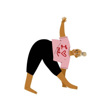 Üçgen Ileri poz, Curvy kız Yoga, sağlıklı yaşam vektör Illustration içinde tombul kadın