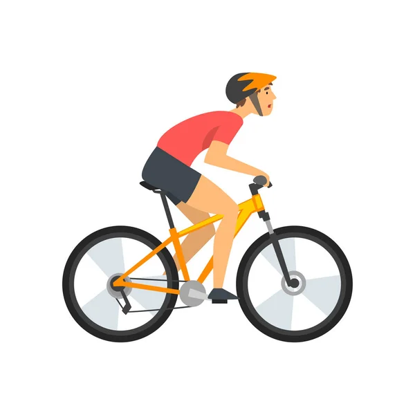 Hombre atleta montar en bicicleta, personaje ciclista en bicicleta Vector Ilustración — Vector de stock