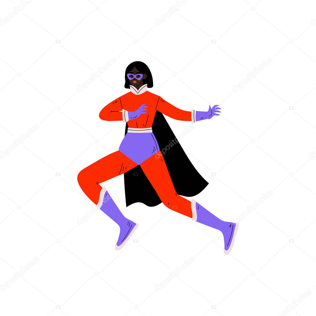 Young Woman in Bright Superhero Costume and Mask, Super Girl Character Vector Illustration