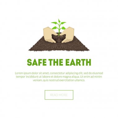 Safe the Earth Banner, Eller Holding Büyüyen Bitki, Ekolojik Kavram Vektör İllüstrasyon