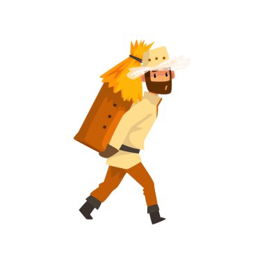 Arı kovanı taşıyan arıcı adam, apiculture ve arıcılık kavramı vektör İllüstrasyon