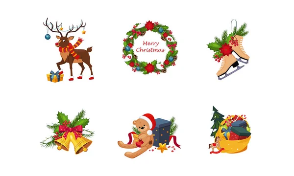 Merry Christmas, cute bright holiday decoration elements vector Illustration — Stock Vector