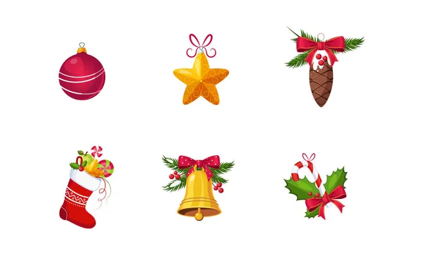 Coleção de elementos de decoração de Natal, Ano Novo objetos de férias vetor Ilustração — Vetor de Stock