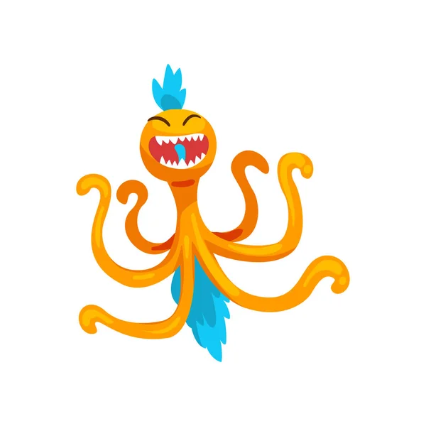 有趣的章鱼怪物，五颜六色的神话般的生物卡通人物矢量插图 — 图库矢量图片