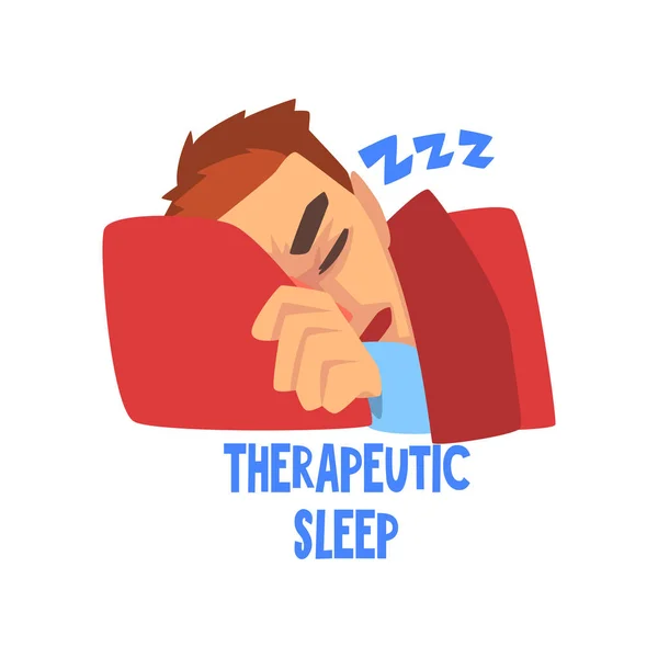 Therapeutic sleep, sick man character with a headache, migraine, health problems, vector Illustration — Stock Vector