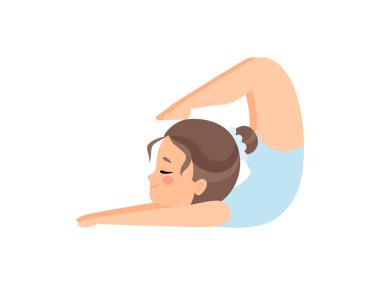 Sevimli Esnek Küçük Balerin Egzersiz Yapıyor, Açık Mavi Leotard Vektör İllüstrasyon Kız Jimnastikçi Karakter Eğitimi