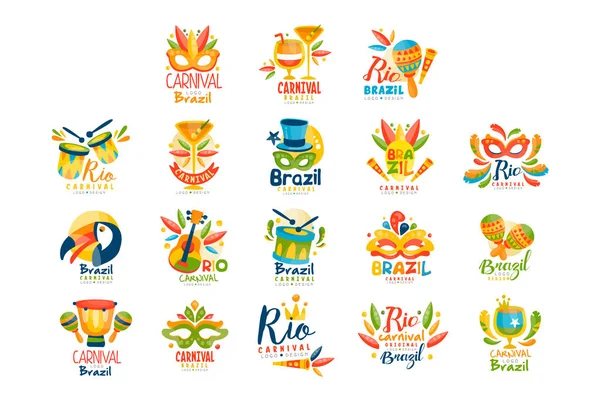 巴西狂欢节标志设计集, 明亮的盛会. 我党横幅矢量插图白色背景 — 图库矢量图片