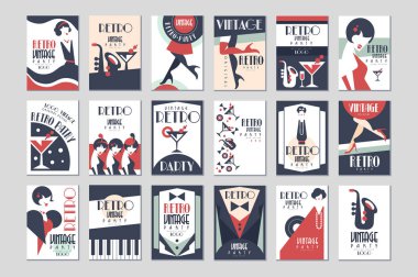 Vintage parti poster seti, retro stil tasarlamak vektör çizimler