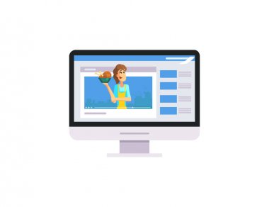 Profesyonel Kadın Şef Holding Çanak, Gıda Bloglama, Video Blogger Karakter Streaming Video Onun Kanal Vektör İllüstrasyon