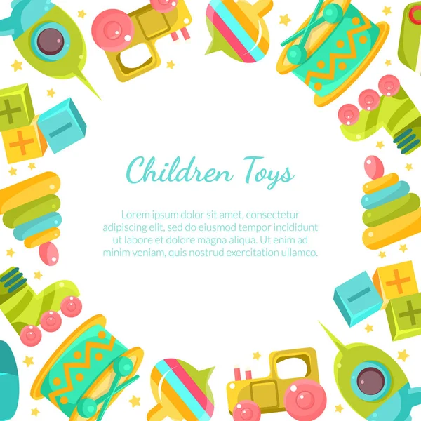 Chidren Toys Banner with Place for Text in Circular Shape Vector Illustration — Stock Vector