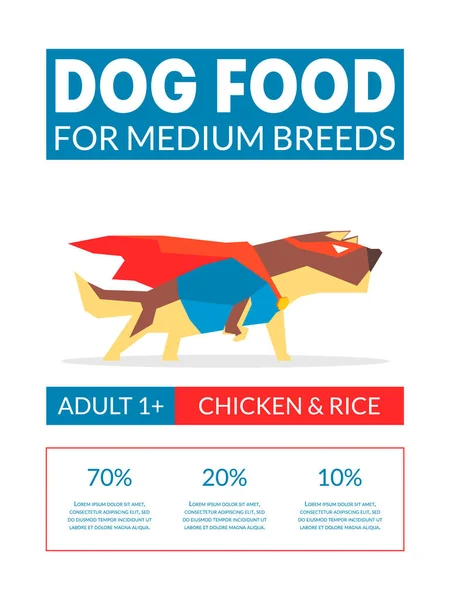 Dog Food Banner Template For Pets Food Packaging, Label, Branding, Identity Card with Cute Superhero Dog Vector Illustration