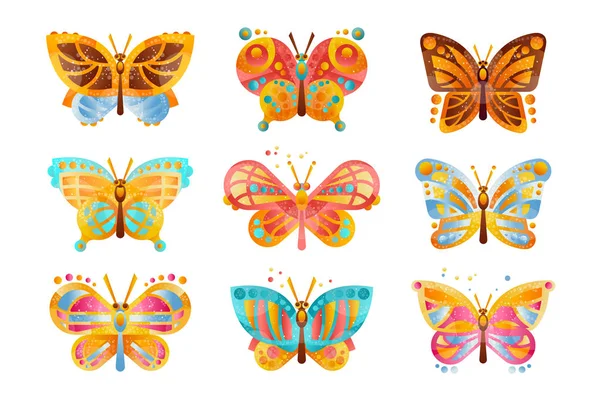 Belle farfalle colorate set vettoriale Illustrazioni su uno sfondo bianco — Vettoriale Stock