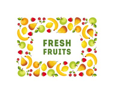 Taze Meyve Afiş Şablon kare çerçeve, Tasarım Elemanı Bakkal Etiket, Cafe Menü, Gıda Ambalaj Vektör İllüstrasyon için kullanılabilir