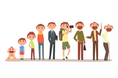 Bebek bir adamdan dedesi için büyüyen, hayat vektör çizim beyaz bir arka plan üzerinde döngüsü