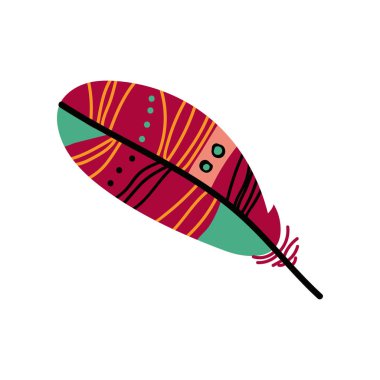 Renkli Desenli Parlak Kuş Tüyü, Dekorasyon Elemanı Vektör İllüstrasyonu