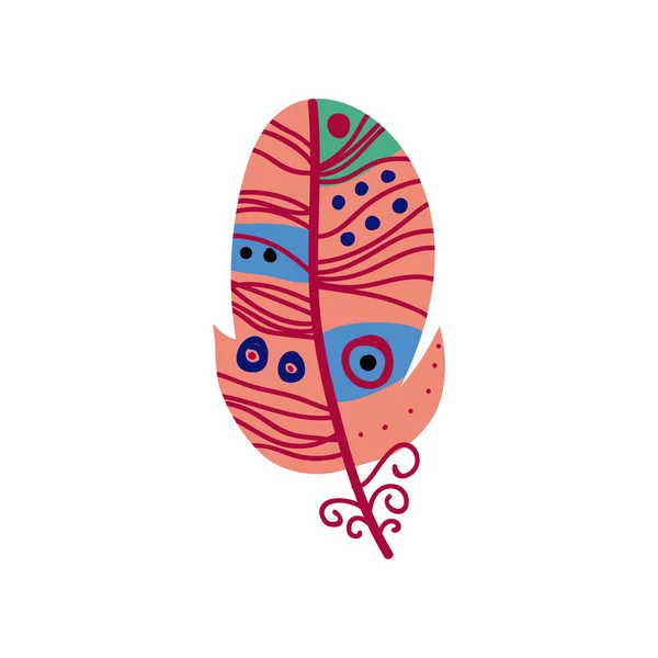 Pluma brillante del pájaro con los patrones, ilustración vectorial hermosa del elemento de la decoración — Vector de stock