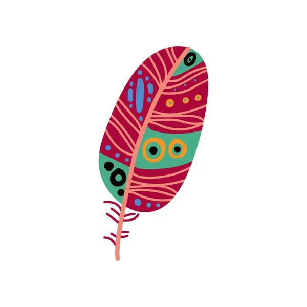 Gekleurde Bright Bird Feather met patronen, decoratie element vector illustratie — Stockvector