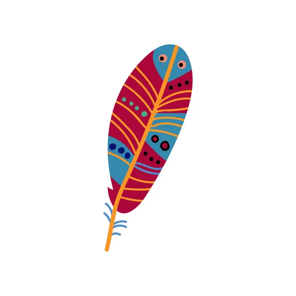 Colorful Bird Feather with Patterns, Beautiful Decoration Element Vector Illustration — Stock Vector