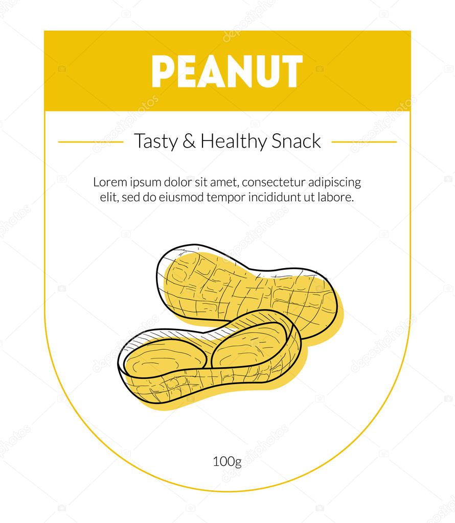Peanut Organic Nut Packaging Design Label, Tasty and Healthy Snack Card Vector Illustration