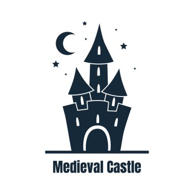 Ortaçağ Kalesi, Gece Vektör İllüstrasyon sevimli kale