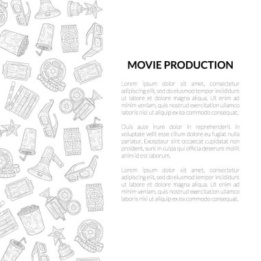 Film Prodüksiyon Afiş Şablonu Metin için Yer, Sinema Sanayi El Çizilmiş Vektör İllüstrasyon
