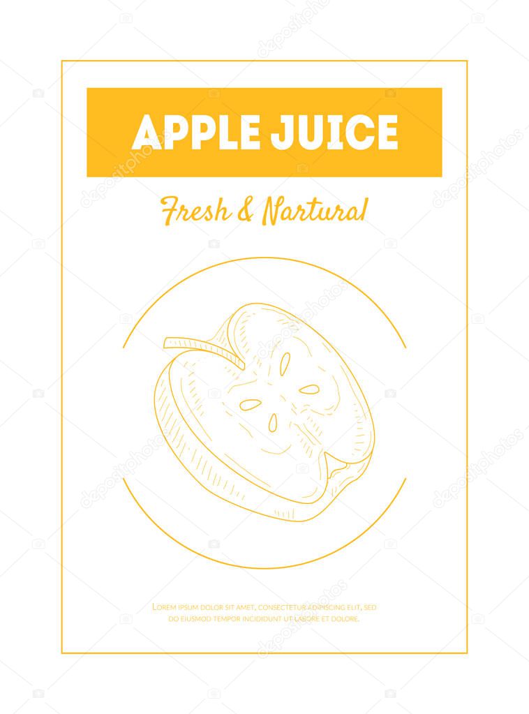 Apple Juice Fresh and Natural Banner Template with Hand Drawn Apple, Tasty and Healthy Drink Packaging, Label, Branding Identity Vector Illustration