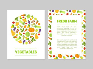 Taze Çiftlik Sebze Afiş Şablonları Taze Organik Gıda ve Metin için Yer ile Set, Tasarım Elemanı Bakkal, Çiftlik Pazarı, Cafe Menü Vektör İllüstrasyon için kullanılabilir