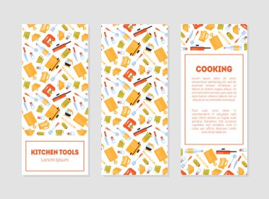 Mutfak Aletleri Afiş Şablonları Pişirme Gereçleri Desen ve Metin Vektör İllüstrasyon için Yer ile ayarlayın