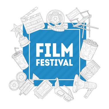 Film Festivali Afiş Şablonu, matografi Sanayi Üretimi, Sinema Show Vektör İllüstrasyon Reklam