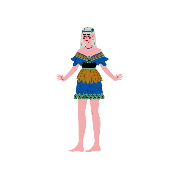 Belle jeune femme portant une robe décorée avec des plumes de paon Illustration vectorielle — Image vectorielle