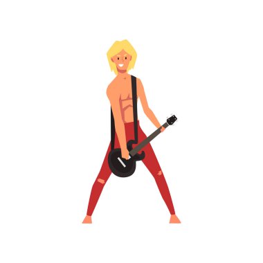 Açık Hava Konserinde Gitar Çalan Erkek Rock Müzisyeni, Rock Fest, Açık Yaz Müzik Festivali Vektör İllüstrasyonu