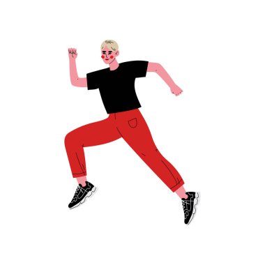 Erkek Atlet Karakter Koşu, Aktif Sağlıklı Yaşam Tarzı Vektör İllüstrasyon