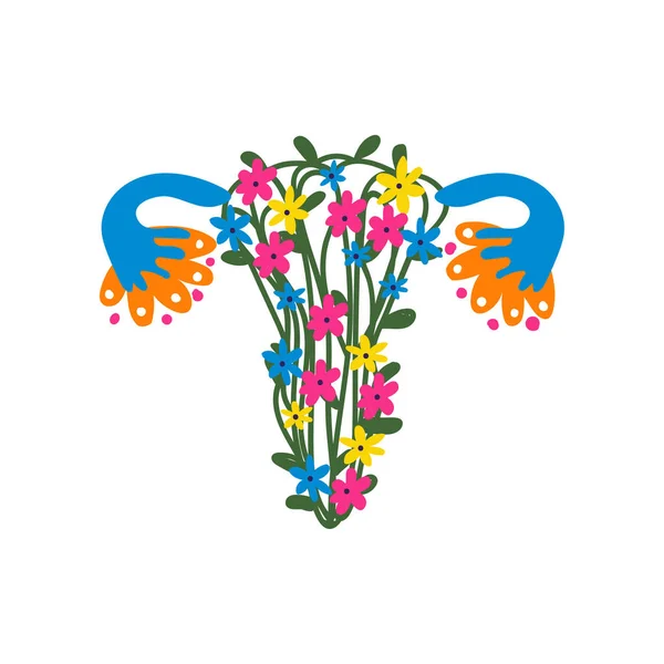 Female Reproductive System Made of Colorful Flowers and Plants Vector Illustration. — Stock Vector