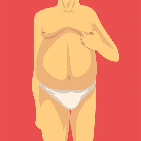 Torse masculin avec gros ventre et poitrine affaissée, corps humain après perte de poids, vue de face, obésité et problèmes alimentaires malsains Illustration vectorielle — Image vectorielle