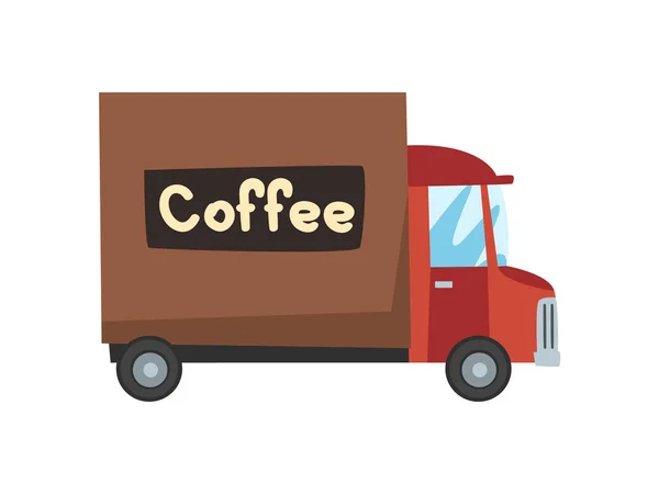 交付咖啡卡车，咖啡工业生产阶段矢量图 — 图库矢量图片