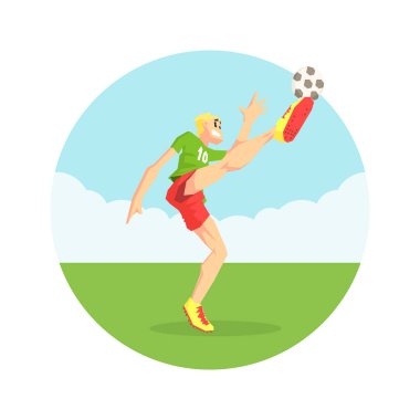 Spor Üniformaerkek Futbolcu Futbol Sahası Vektör İllüstrasyon Top Kicking