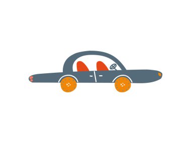 Sevimli Siyah Araba, Yan Görünüm Karikatür Vektör İllüstrasyon